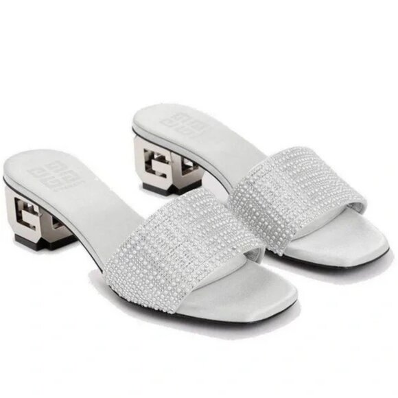 NEW | Givenchy G Cube Silver Embellished‎ Satin Sandal Mule Italian Size 35 - Picture 2 of 15